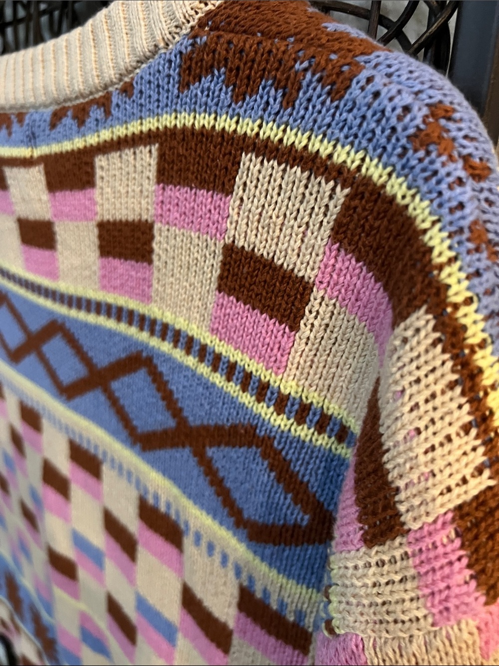 LA Hearts by PacSun cream pink blue yellow cotton geo cardigan oversized M - Picture 5 of 8
